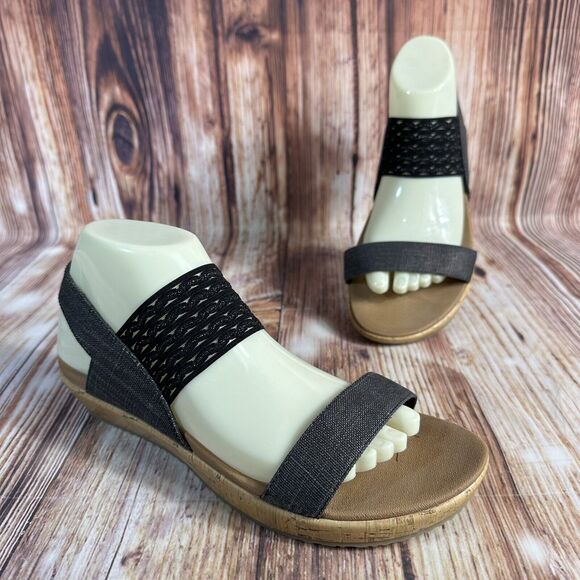 Skechers Shoes - Skechers BRIE MOST WANTED Size 8 Black Low Wedge Heel Sandals Open Toe Shoes